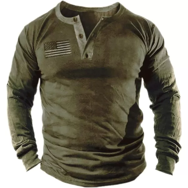 Mens Casual Button Short Sleeve Henley T-Shirts Patriotic Tactical Military Army Shirts for Men
