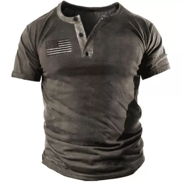 Mens Casual Button Short Sleeve Henley T-Shirts Patriotic Tactical Military Army Shirts for Men