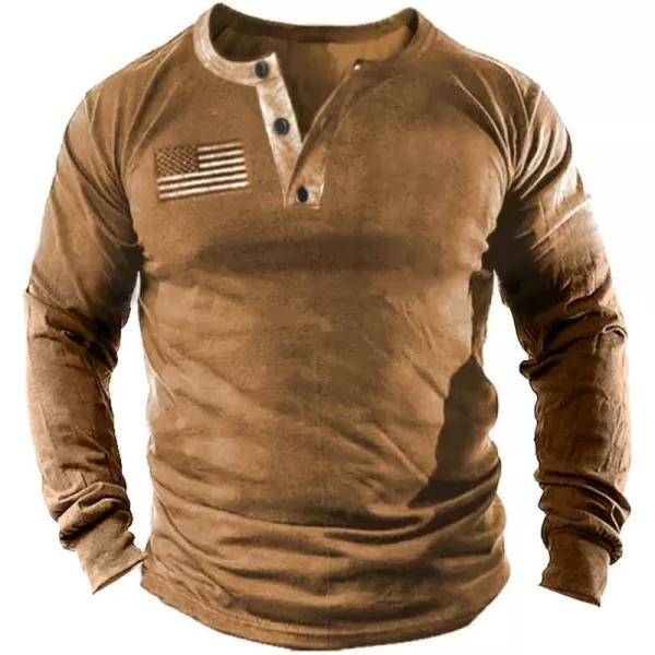 Mens Casual Button Short Sleeve Henley T-Shirts Patriotic Tactical Military Army Shirts for Men