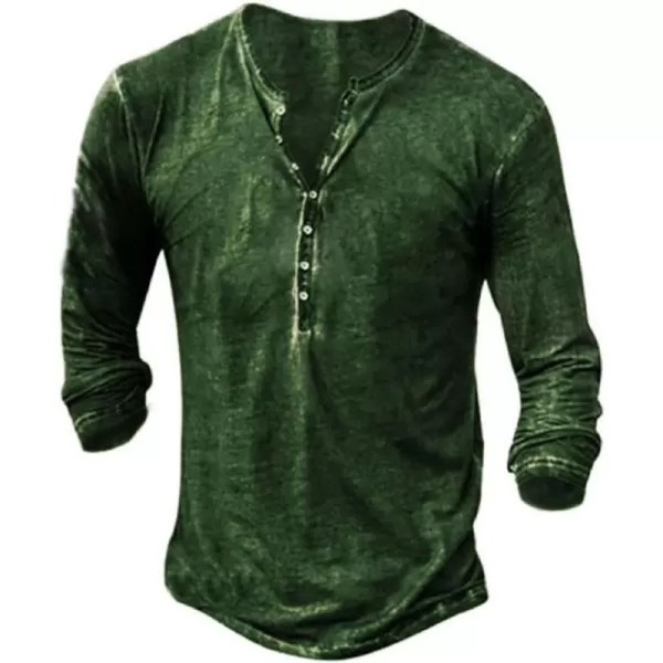 Mens Distressed Henley Shirts Front Placket Retro Long Sleeve Tee Shirts Casual Button Down Washed T-Shirts for Men