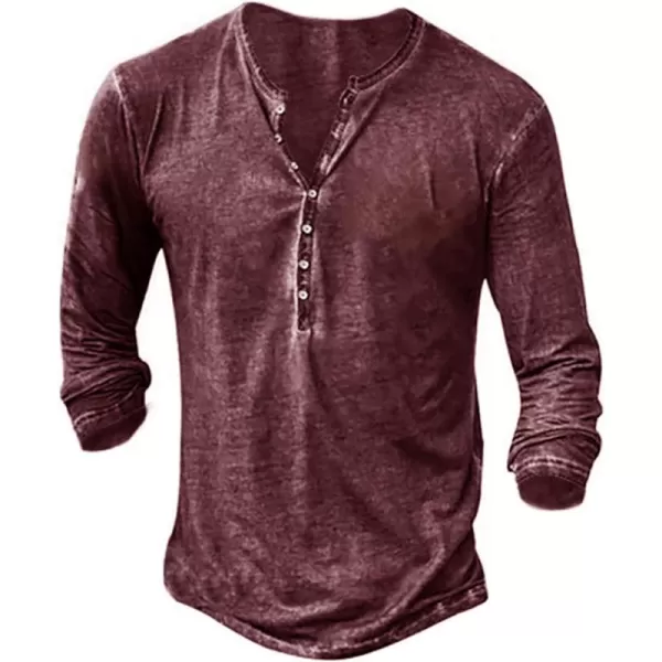 Mens Distressed Henley Shirts Front Placket Retro Long Sleeve Tee Shirts Casual Button Down Washed T-Shirts for Men