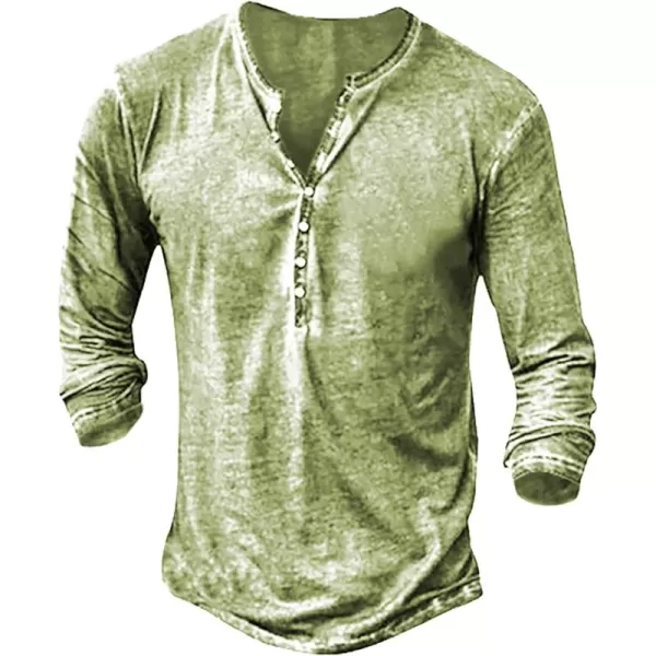 Mens Distressed Henley Shirts Front Placket Retro Long Sleeve Tee Shirts Casual Button Down Washed T-Shirts for Men