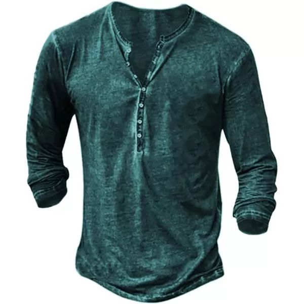 Mens Distressed Henley Shirts Front Placket Retro Long Sleeve Tee Shirts Casual Button Down Washed T-Shirts for Men
