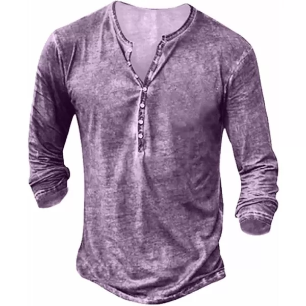 Mens Distressed Henley Shirts Front Placket Retro Long Sleeve Tee Shirts Casual Button Down Washed T-Shirts for Men