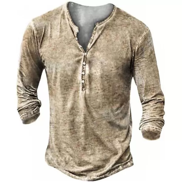Mens Distressed Henley Shirts Front Placket Retro Long Sleeve Tee Shirts Casual Button Down Washed T-Shirts for Men