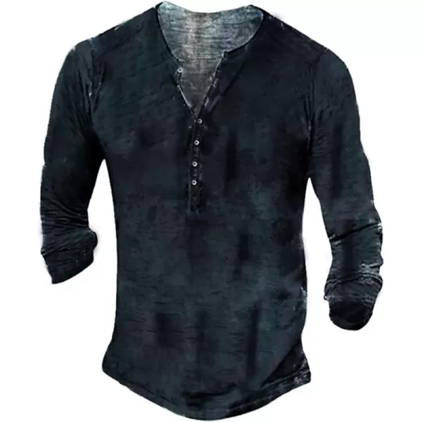 Mens Distressed Henley Shirts Front Placket Retro Long Sleeve Tee Shirts Casual Button Down Washed T-Shirts for Men