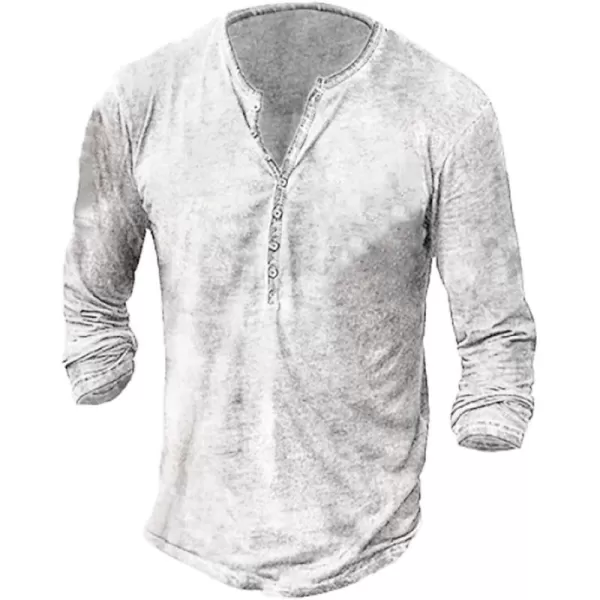 Mens Distressed Henley Shirts Front Placket Retro Long Sleeve Tee Shirts Casual Button Down Washed T-Shirts for Men