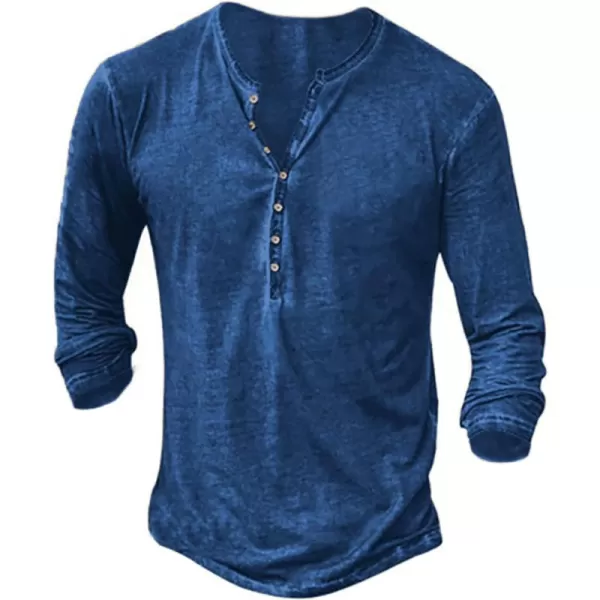 Mens Distressed Henley Shirts Front Placket Retro Long Sleeve Tee Shirts Casual Button Down Washed T-Shirts for Men