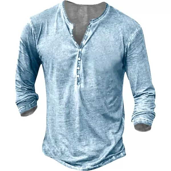 Mens Distressed Henley Shirts Front Placket Retro Long Sleeve Tee Shirts Casual Button Down Washed T-Shirts for Men