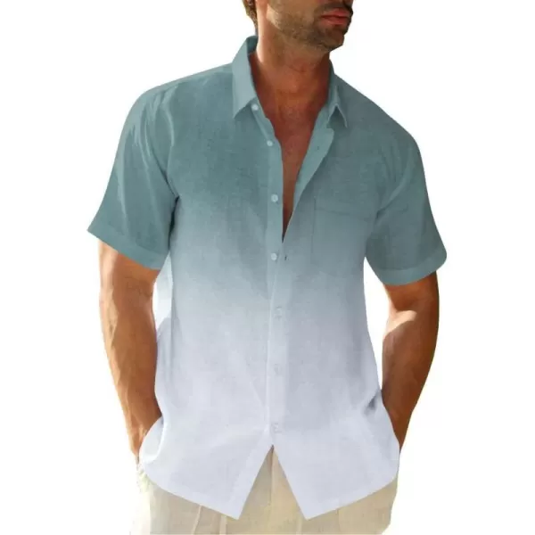 Mens Gradient Linen Shirts Casual Button Down Short Sleeve Beach Summer Shirts