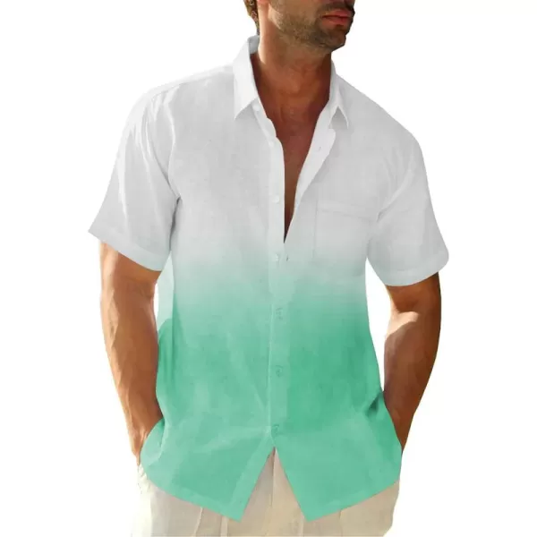 Mens Gradient Linen Shirts Casual Button Down Short Sleeve Beach Summer Shirts