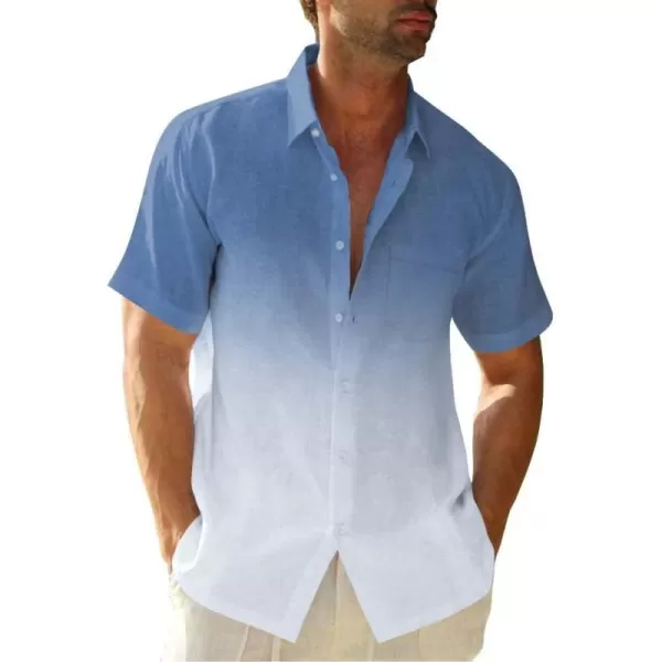 Mens Gradient Linen Shirts Casual Button Down Short Sleeve Beach Summer Shirts