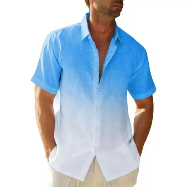 Mens Gradient Linen Shirts Casual Button Down Short Sleeve Beach Summer Shirts