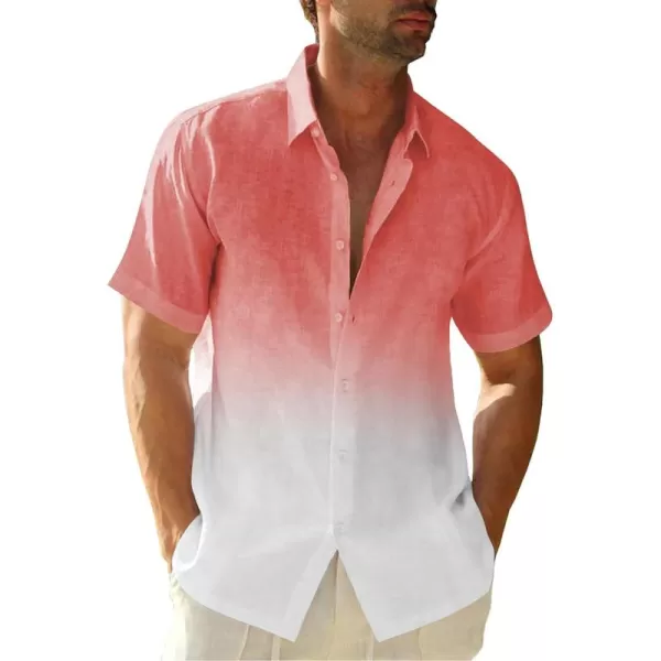 Mens Gradient Linen Shirts Casual Button Down Short Sleeve Beach Summer Shirts