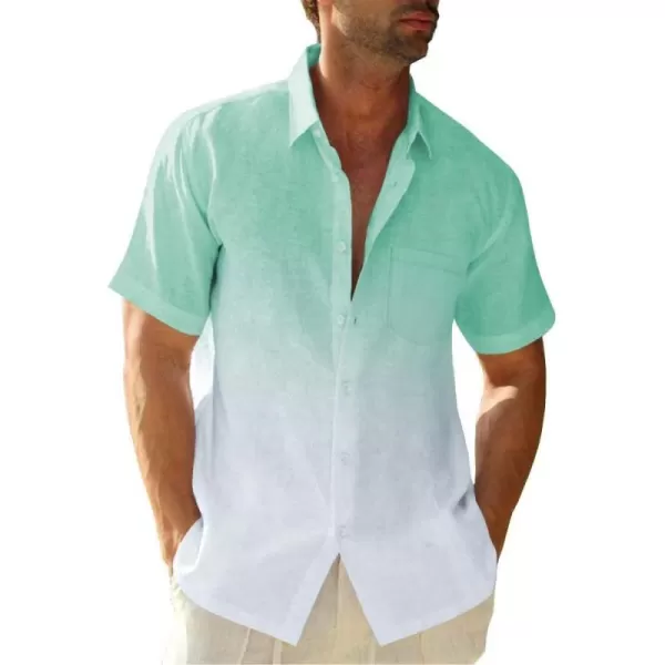 Mens Gradient Linen Shirts Casual Button Down Short Sleeve Beach Summer Shirts