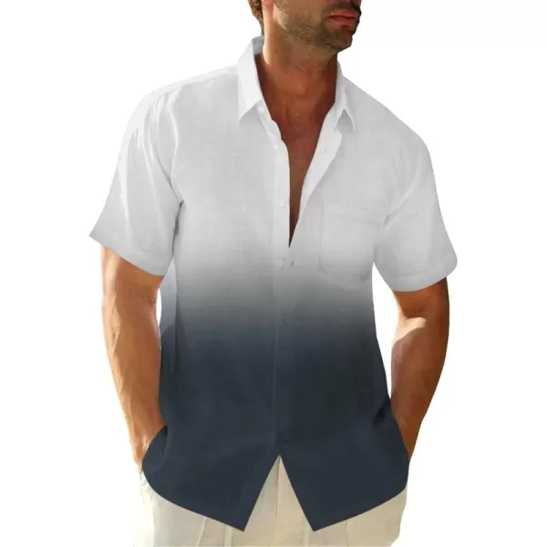 Mens Gradient Linen Shirts Casual Button Down Short Sleeve Beach Summer Shirts