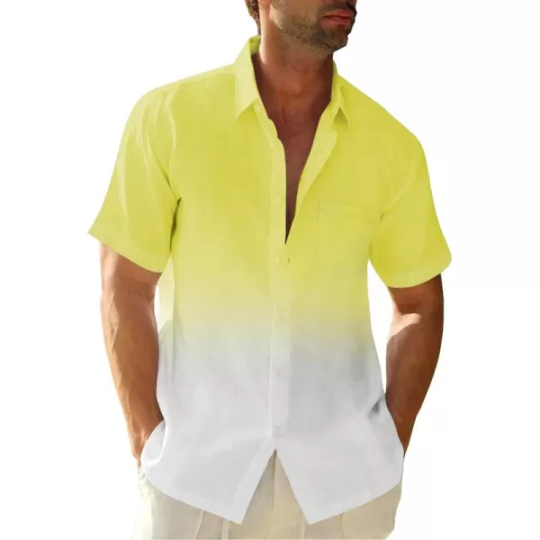 Mens Gradient Linen Shirts Casual Button Down Short Sleeve Beach Summer Shirts