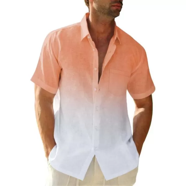 Mens Gradient Linen Shirts Casual Button Down Short Sleeve Beach Summer Shirts