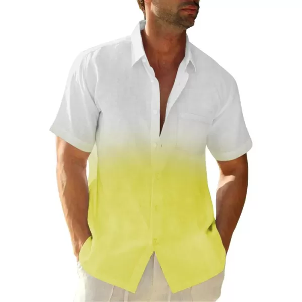 Mens Gradient Linen Shirts Casual Button Down Short Sleeve Beach Summer Shirts