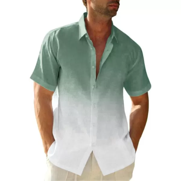 Mens Gradient Linen Shirts Casual Button Down Short Sleeve Beach Summer Shirts