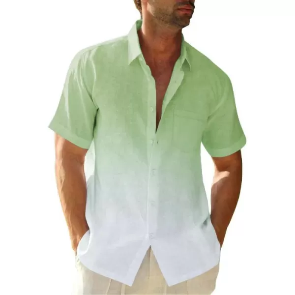 Mens Gradient Linen Shirts Casual Button Down Short Sleeve Beach Summer Shirts