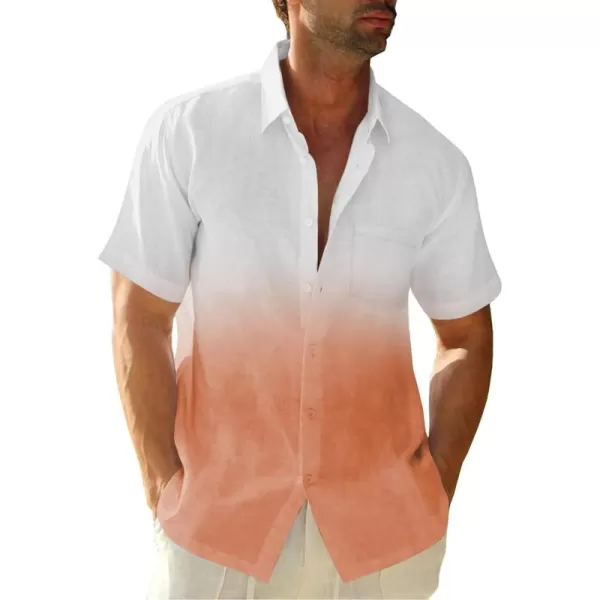 Mens Gradient Linen Shirts Casual Button Down Short Sleeve Beach Summer Shirts