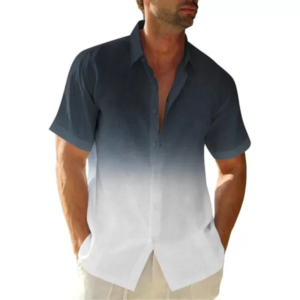 Mens Gradient Linen Shirts Casual Button Down Short Sleeve Beach Summer Shirts