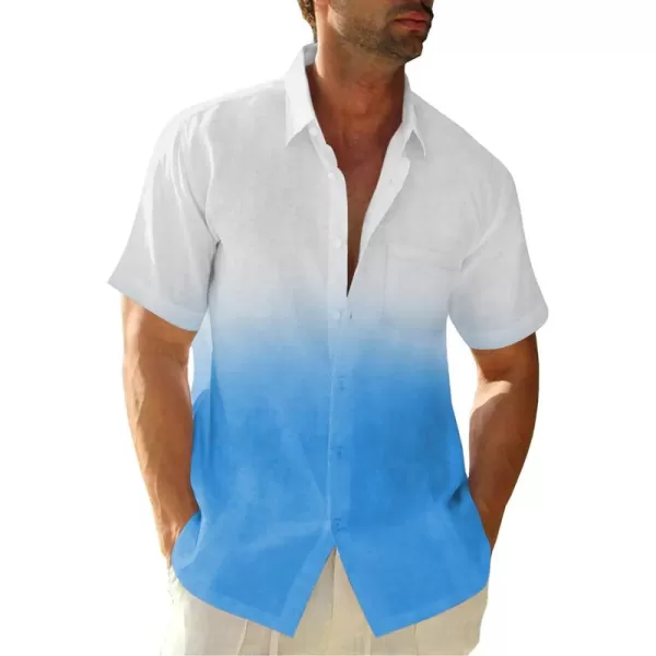 Mens Gradient Linen Shirts Casual Button Down Short Sleeve Beach Summer Shirts