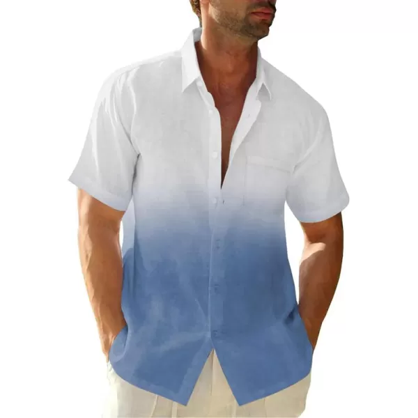 Mens Gradient Linen Shirts Casual Button Down Short Sleeve Beach Summer Shirts
