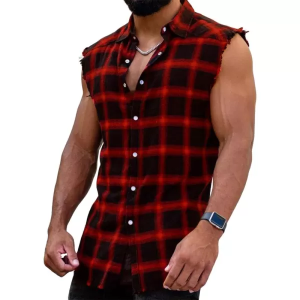 Men's Sleeveless Flannel Plaid Shirts Casual Button Down Cowboy Vest Shirts