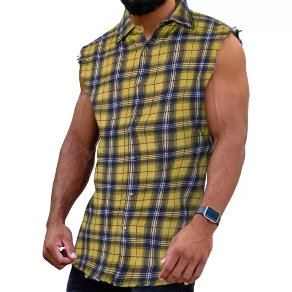 Men's Sleeveless Flannel Plaid Shirts Casual Button Down Cowboy Vest Shirts