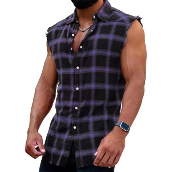 Men's Sleeveless Flannel Plaid Shirts Casual Button Down Cowboy Vest Shirts