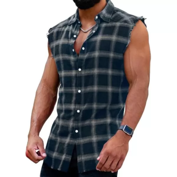 Men's Sleeveless Flannel Plaid Shirts Casual Button Down Cowboy Vest Shirts