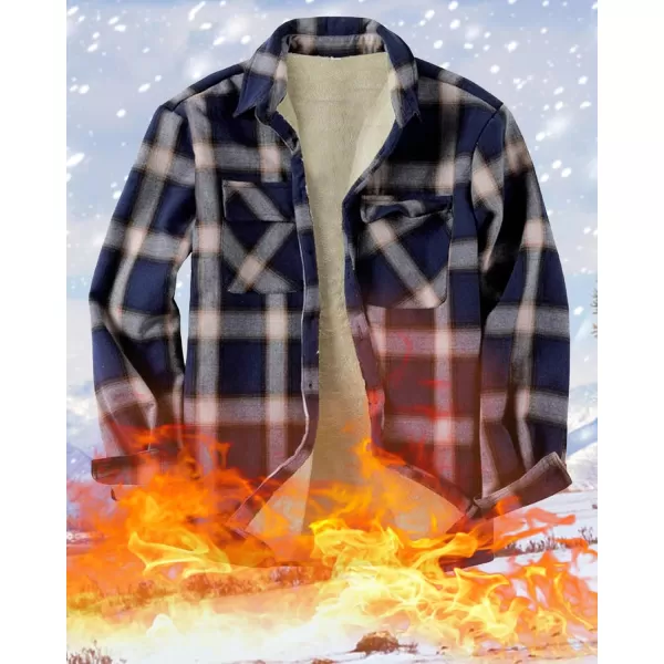 Beotyshow Mens Sherpa Fleece Lined Flannel Shirt Jacket Long Sleeve Button Down Plaid Winter Jacket