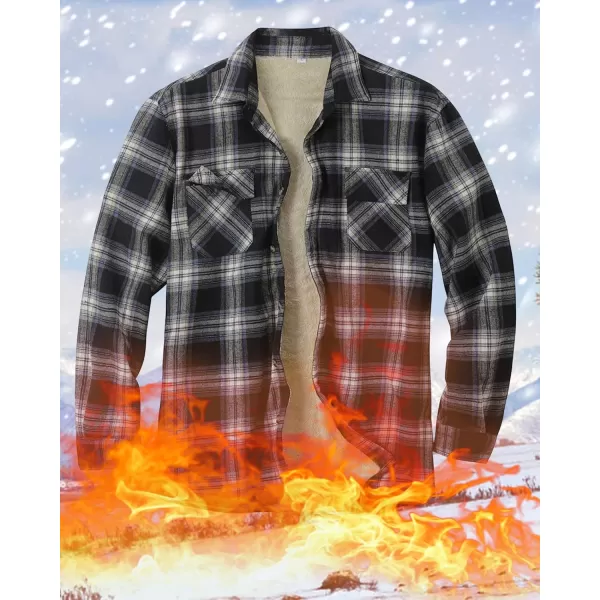 Beotyshow Mens Sherpa Fleece Lined Flannel Shirt Jacket Long Sleeve Button Down Plaid Winter Jacket