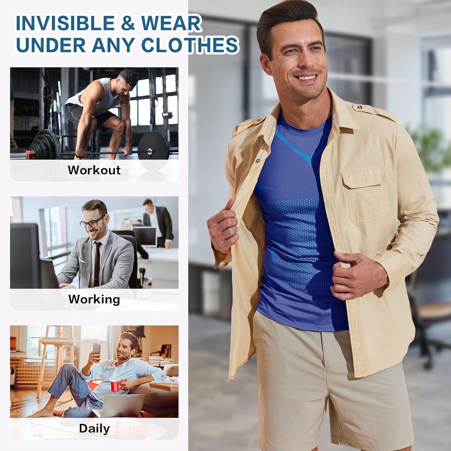 imageBeotyshow Ionic Shaping Sleeveless Shirt Gynecomastia Compression Tank Top Body Shaper Slimming Vest Shapewear UndershirtBlue