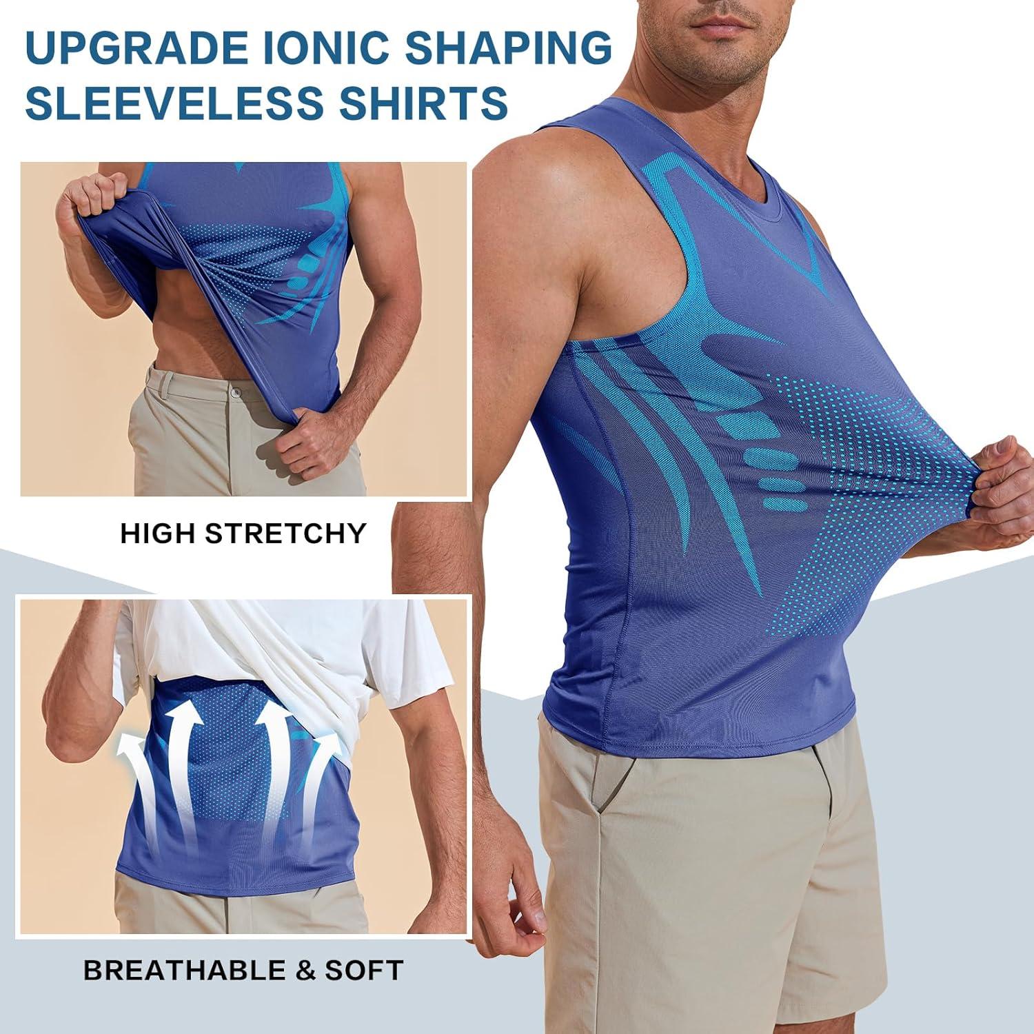 imageBeotyshow Ionic Shaping Sleeveless Shirt Gynecomastia Compression Tank Top Body Shaper Slimming Vest Shapewear UndershirtBlue