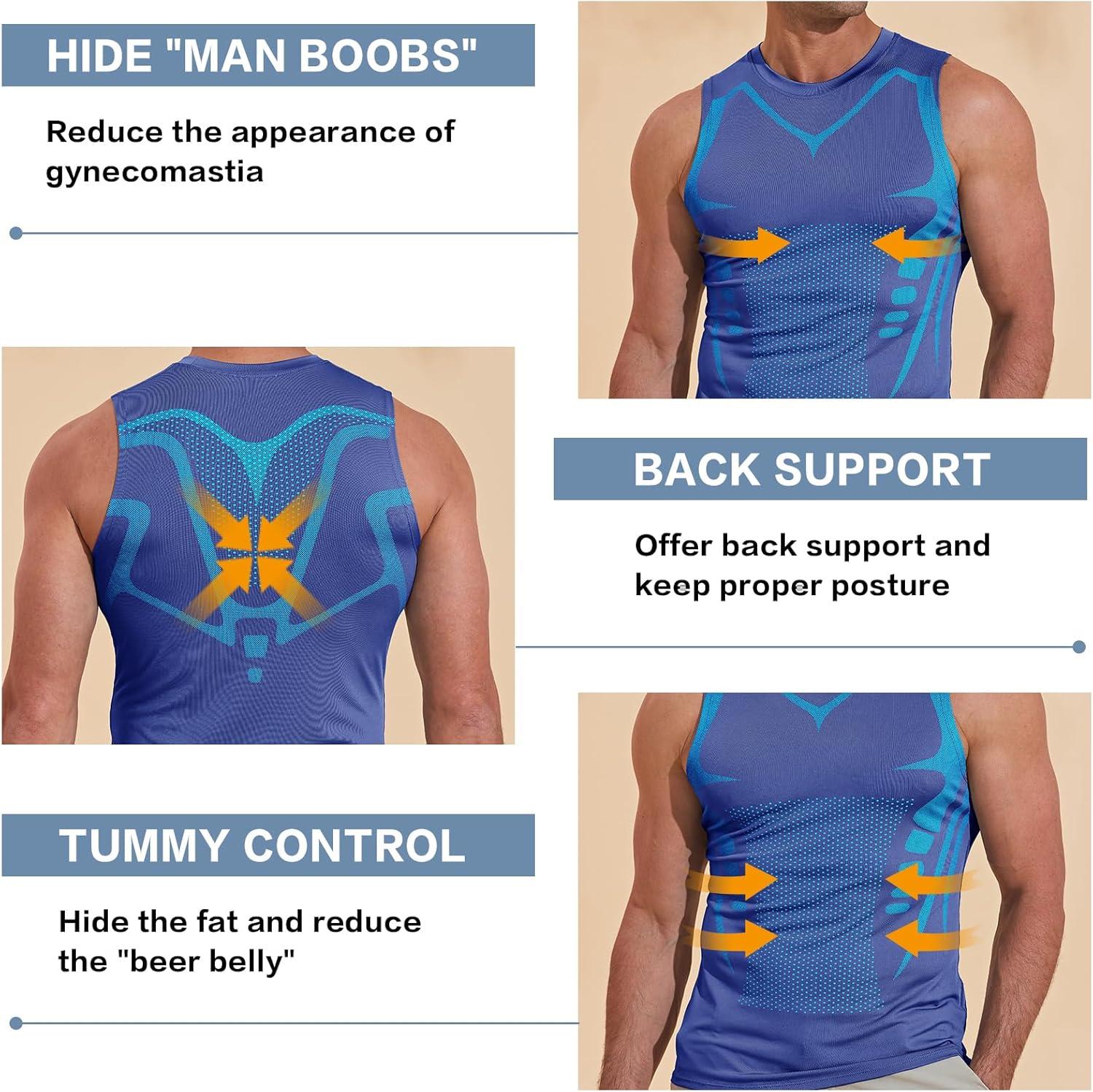 imageBeotyshow Ionic Shaping Sleeveless Shirt Gynecomastia Compression Tank Top Body Shaper Slimming Vest Shapewear UndershirtBlue