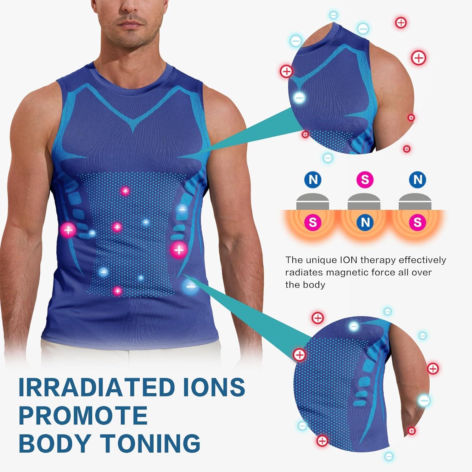 imageBeotyshow Ionic Shaping Sleeveless Shirt Gynecomastia Compression Tank Top Body Shaper Slimming Vest Shapewear UndershirtBlue