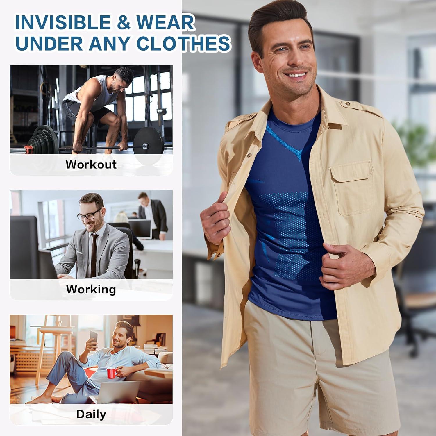 imageBeotyshow Ionic Shaping Sleeveless Shirt Gynecomastia Compression Tank Top Body Shaper Slimming Vest Shapewear UndershirtNavy Blue