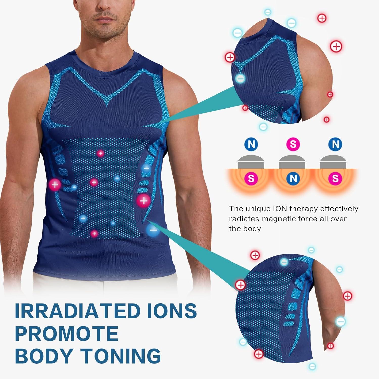 imageBeotyshow Ionic Shaping Sleeveless Shirt Gynecomastia Compression Tank Top Body Shaper Slimming Vest Shapewear UndershirtNavy Blue