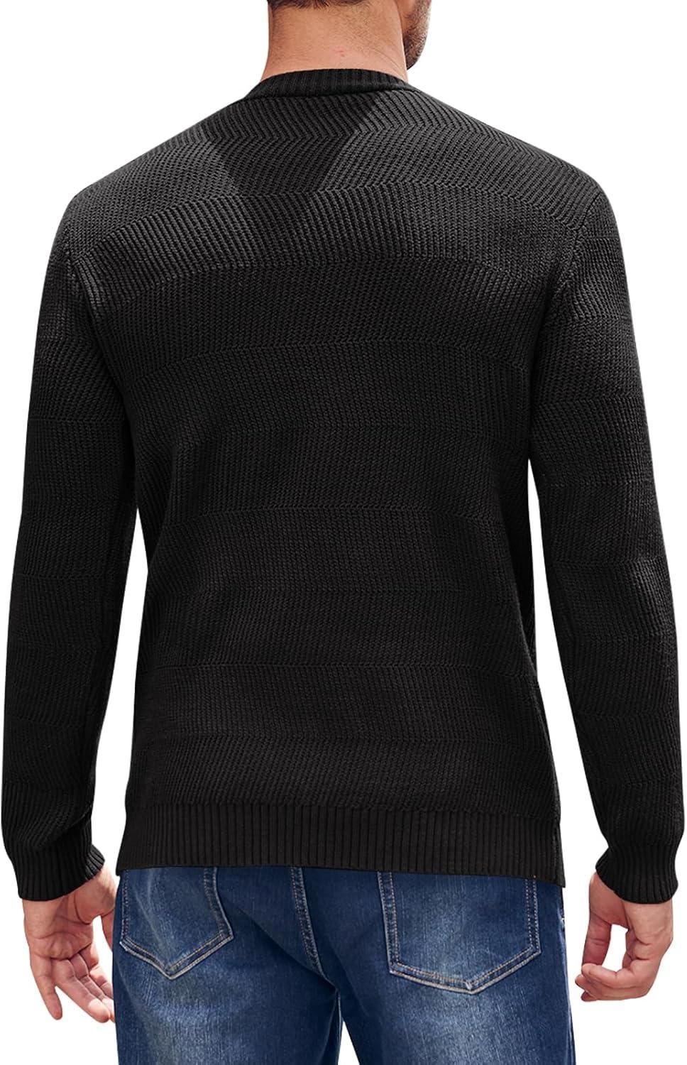 imageBeotyshow Mens Long Sleeve Crew Neck Casual Textured Sweaters Heavyweight Pullover JumperBlack