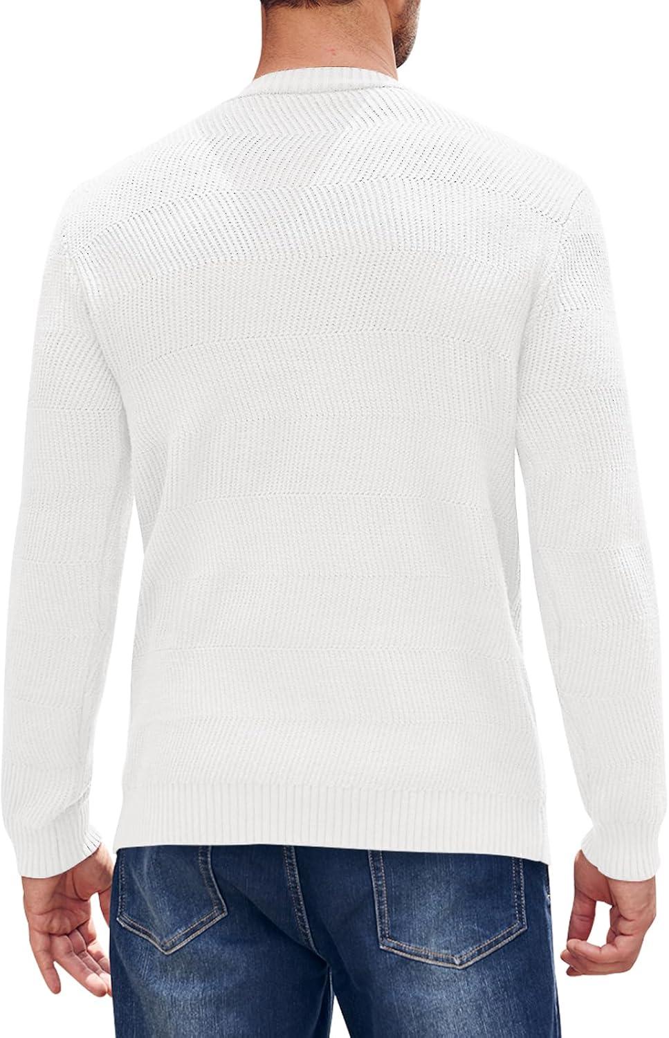 imageBeotyshow Mens Long Sleeve Crew Neck Casual Textured Sweaters Heavyweight Pullover JumperWhite