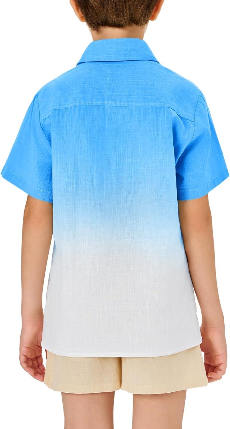 imageBoys Button Down Shirts Gradient Linen Casual Short Sleeve Beach Summer Boy Shirt with Pocket 214 YearsBlue
