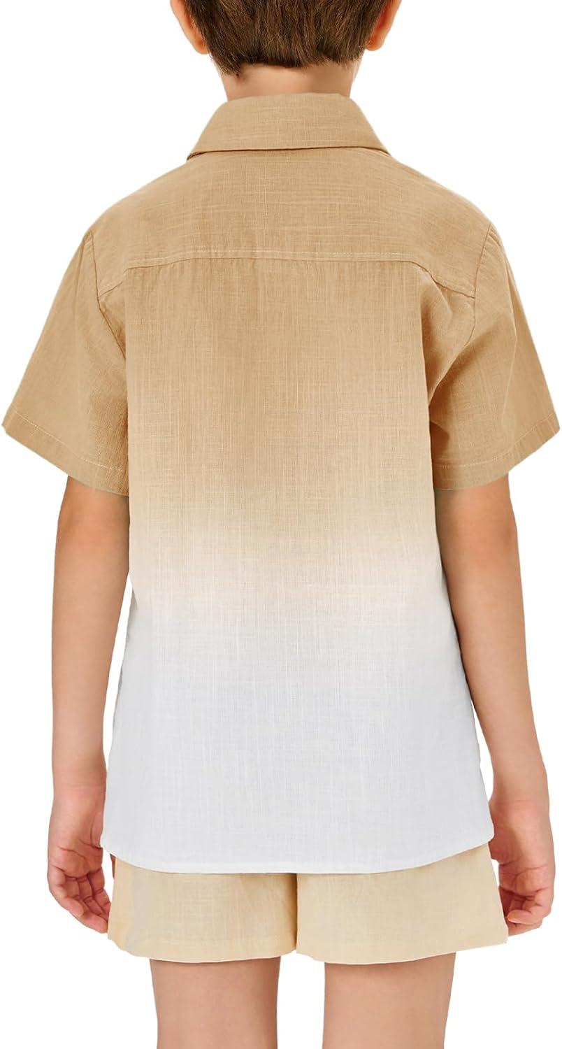 imageBoys Button Down Shirts Gradient Linen Casual Short Sleeve Beach Summer Boy Shirt with Pocket 214 YearsKhaki01