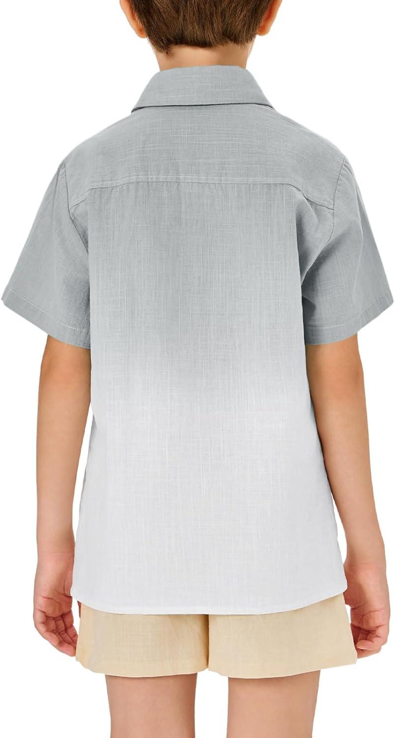 imageBoys Button Down Shirts Gradient Linen Casual Short Sleeve Beach Summer Boy Shirt with Pocket 214 YearsLight Grey01