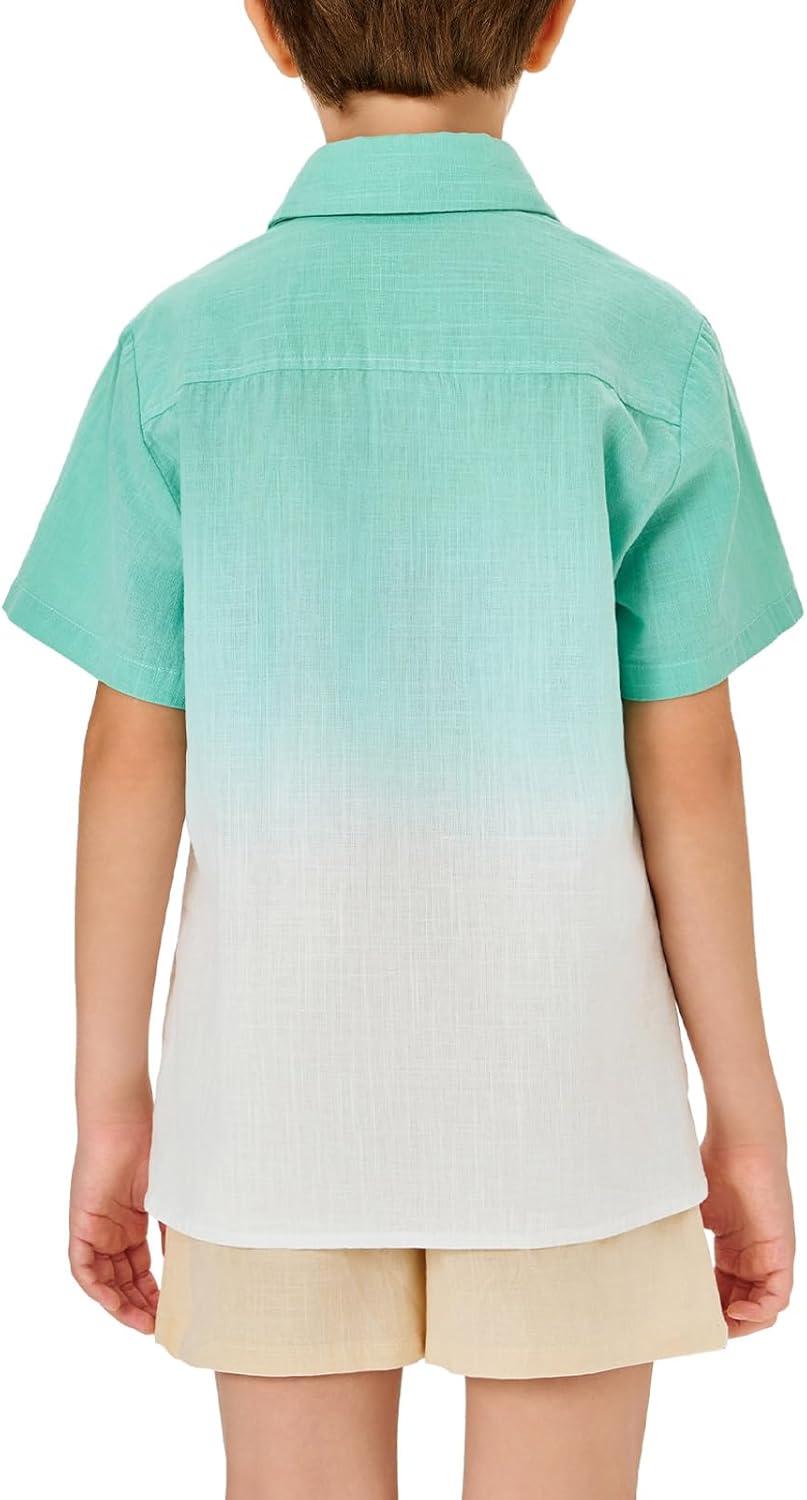 imageBoys Button Down Shirts Gradient Linen Casual Short Sleeve Beach Summer Boy Shirt with Pocket 214 YearsMint Green