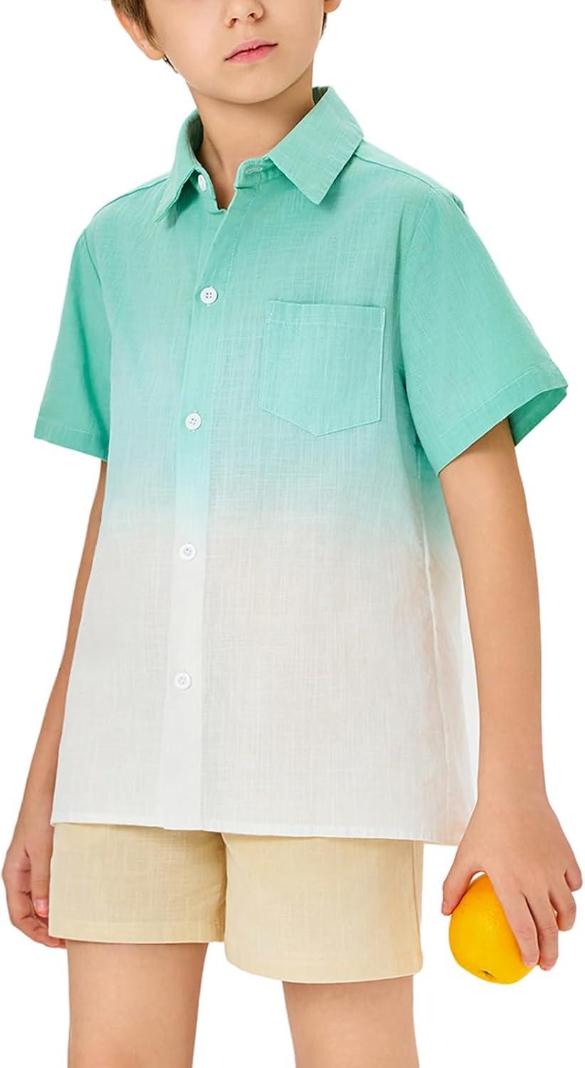 imageBoys Button Down Shirts Gradient Linen Casual Short Sleeve Beach Summer Boy Shirt with Pocket 214 YearsMint Green