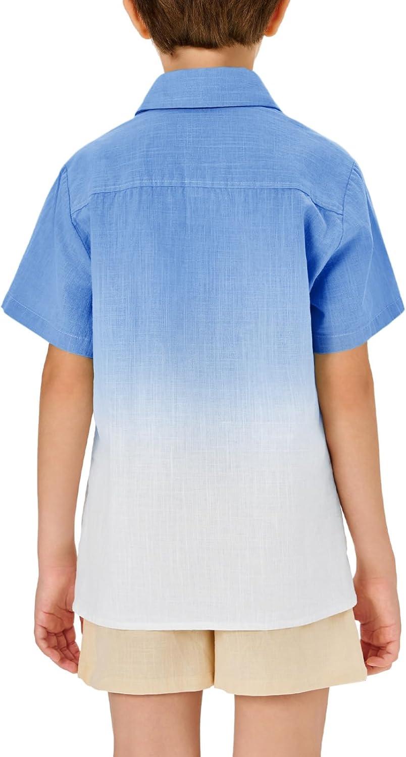 imageBoys Button Down Shirts Gradient Linen Casual Short Sleeve Beach Summer Boy Shirt with Pocket 214 YearsNavy Blue