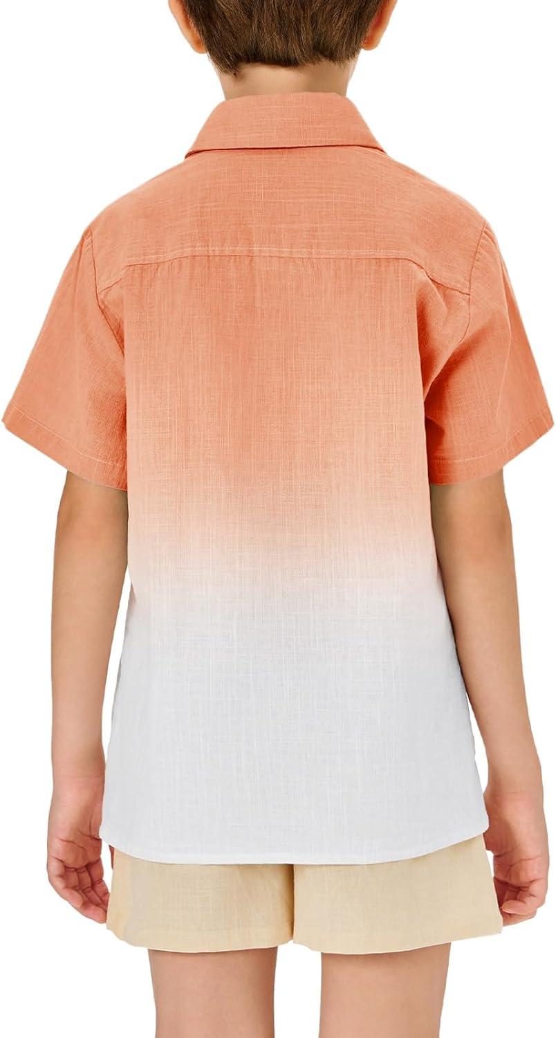 imageBoys Button Down Shirts Gradient Linen Casual Short Sleeve Beach Summer Boy Shirt with Pocket 214 YearsOrange